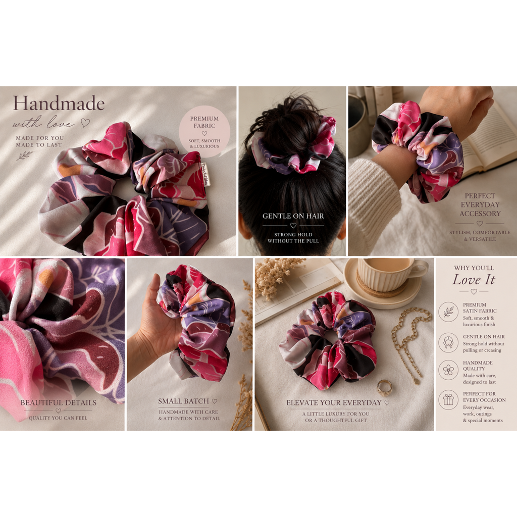 Wild Bloom Scrunchie – Large Handmade Floral Scrunchie