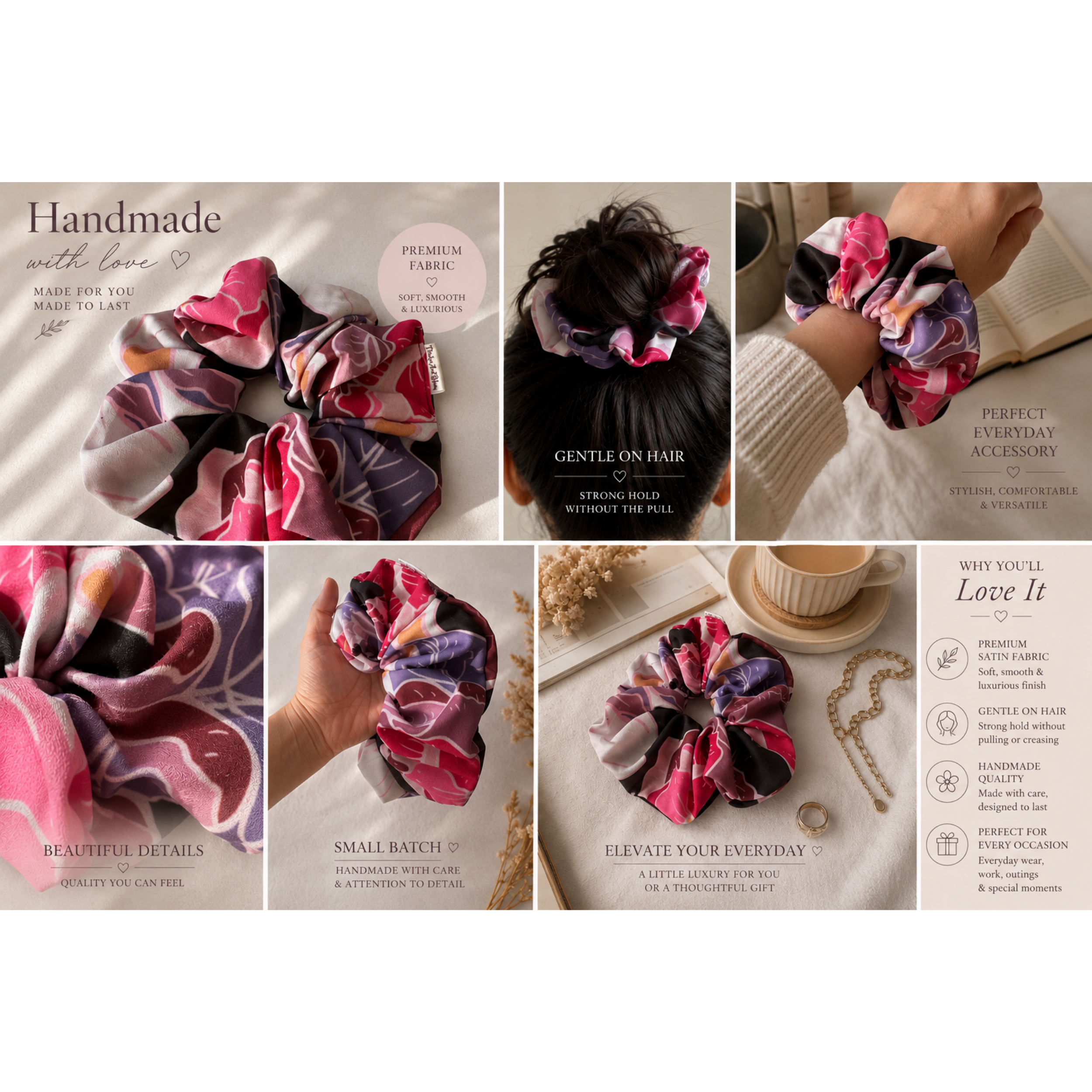 Wild Bloom Scrunchie – Large Handmade Floral Scrunchie