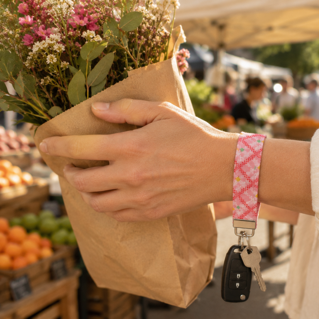 Gingham Bloom Wristlet Keychain