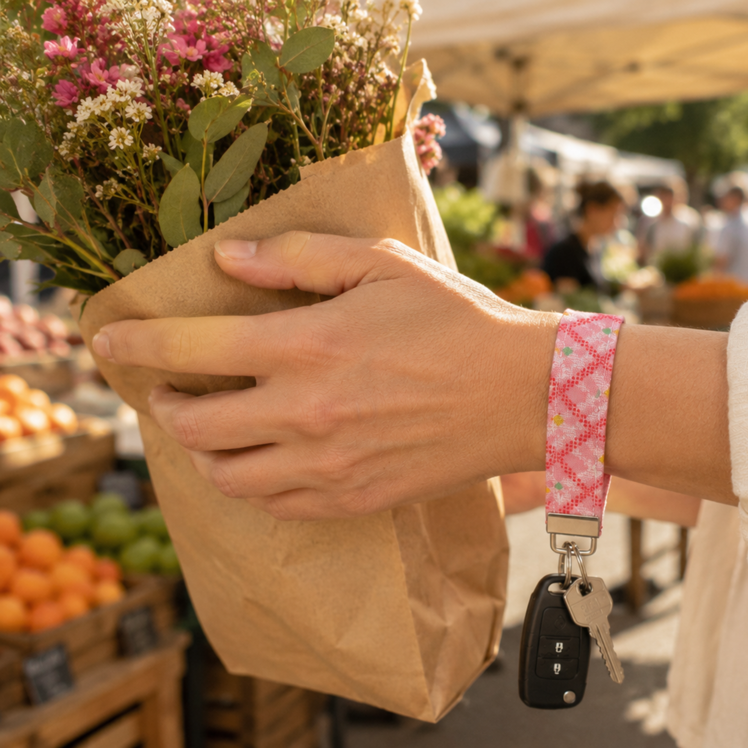 Gingham Bloom Wristlet Keychain
