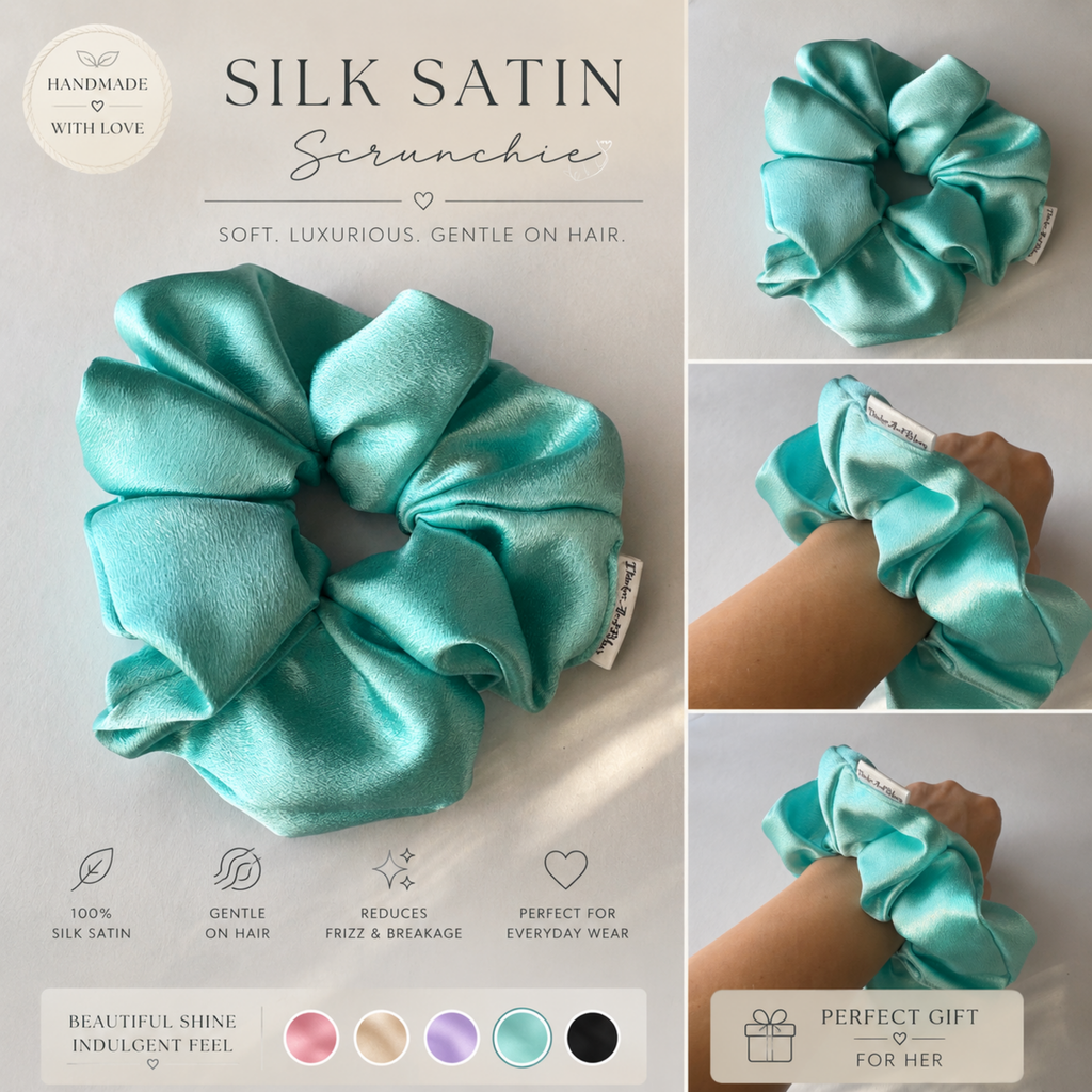 Frosted Blooms Scrunchie – Large Handmade Satin Scrunchie