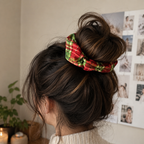 Christmas Tartan Scrunchie – Handmade Red & Green Plaid Hair Accessory