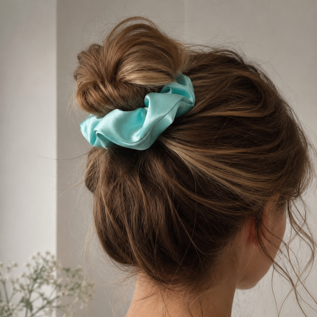 Frosted Blooms Scrunchie – Large Handmade Satin Scrunchie