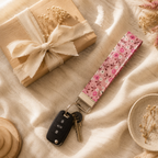 Cottage Posies Wristlet Keychain | Handmade Floral Key Fob | Fabric Wristlet Key Holder | Pink Keychain | Gift for Her | Cute Wrist Strap