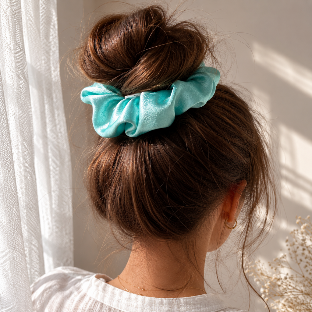 Frosted Blooms Scrunchie – Large Handmade Satin Scrunchie