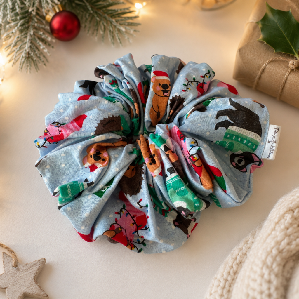 Jingle Jammies Christmas Scrunchie | Handmade Festive Hair Accessory