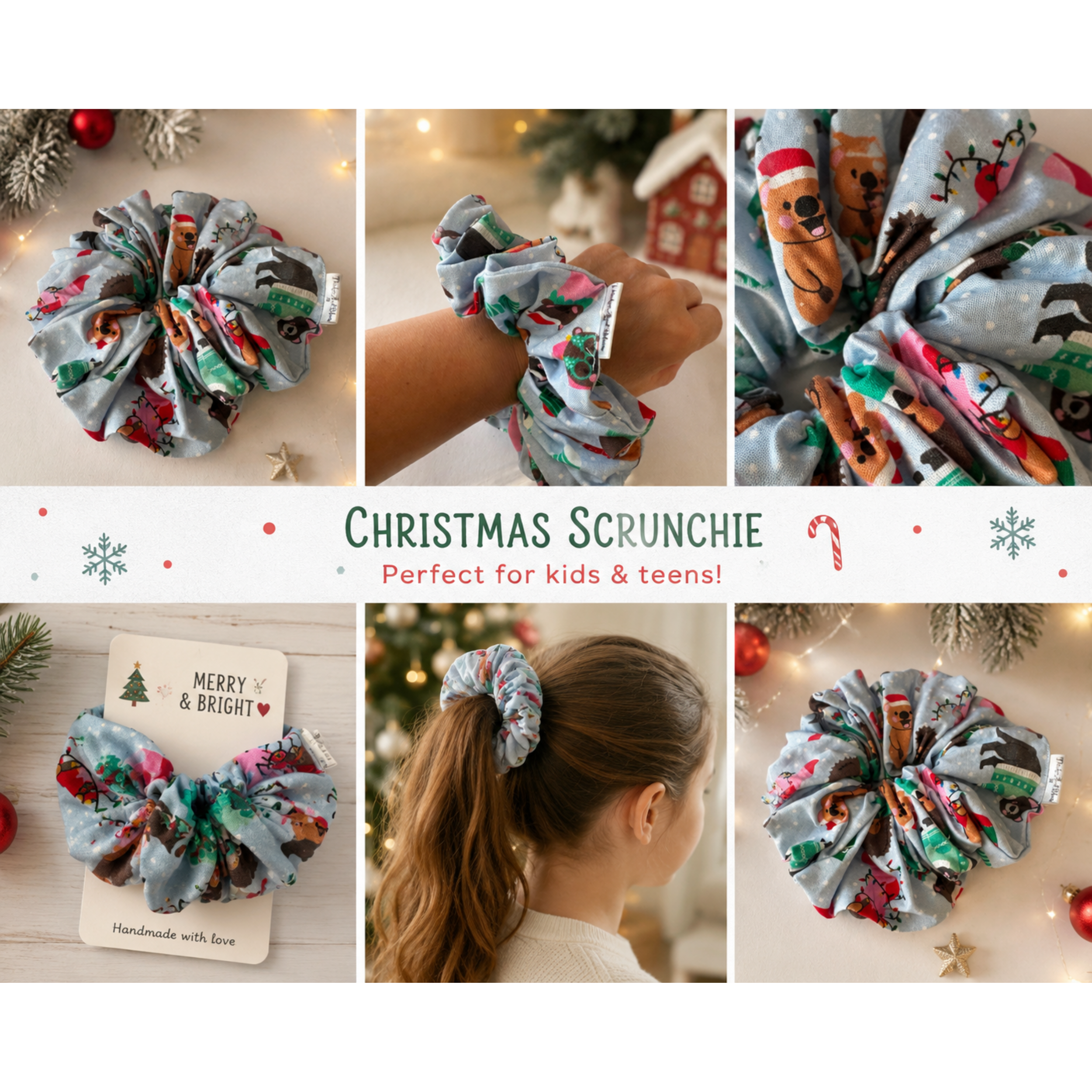 Jingle Jammies Christmas Scrunchie | Handmade Festive Hair Accessory