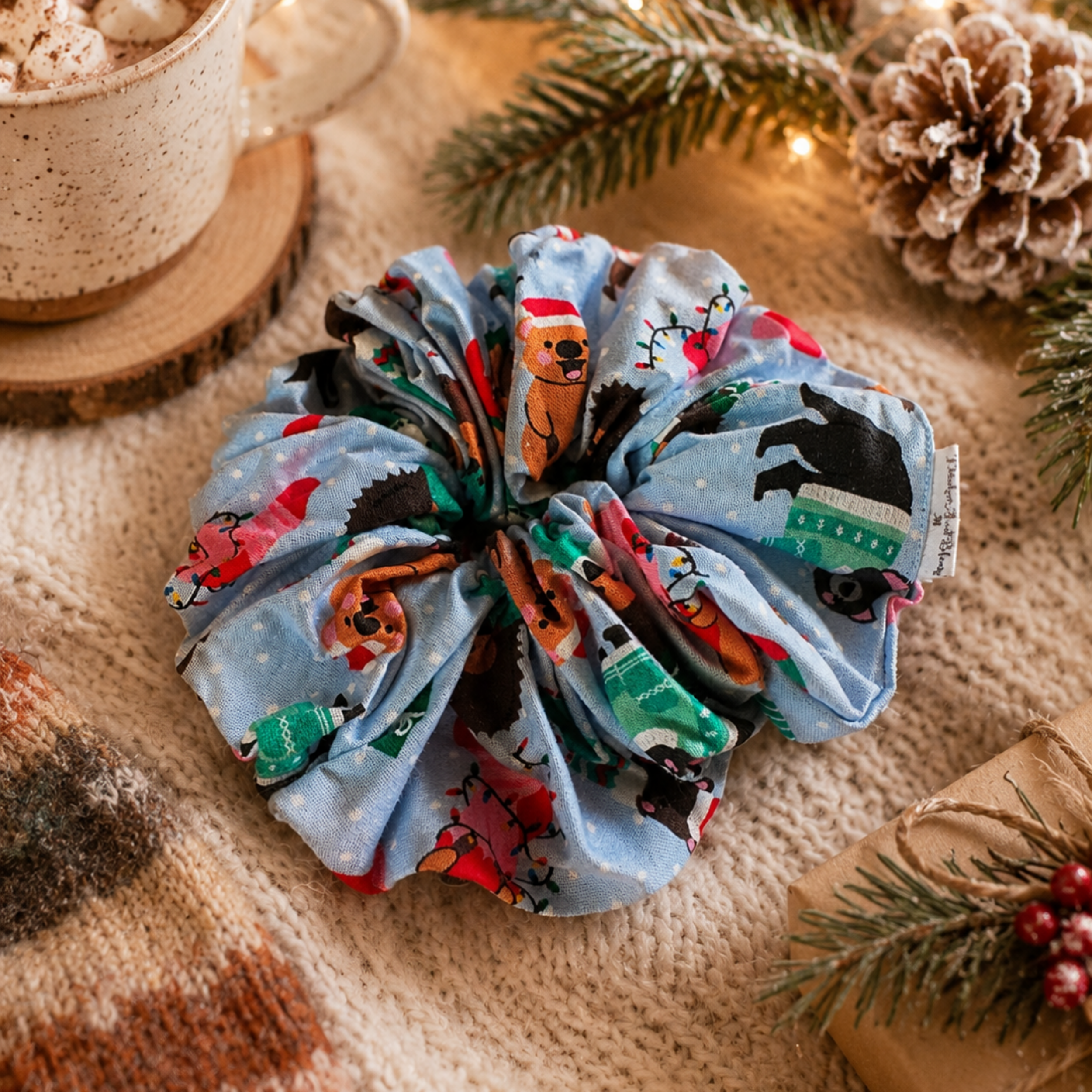 Jingle Jammies Christmas Scrunchie | Handmade Festive Hair Accessory