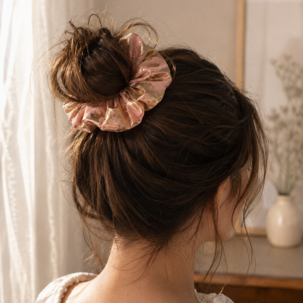 Gilded Blush Satin Scrunchie