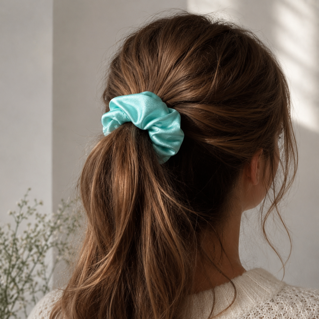 Frosted Blooms Scrunchie – Large Handmade Satin Scrunchie
