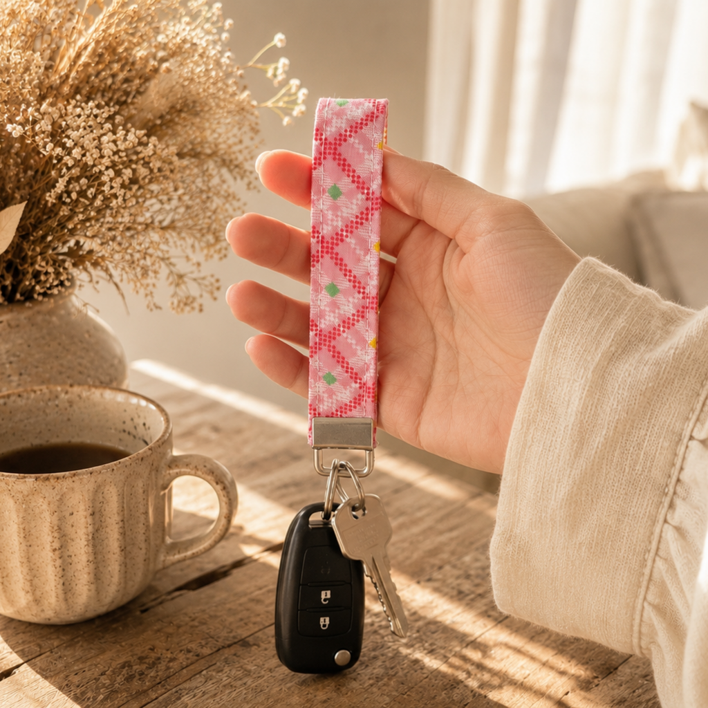 Gingham Bloom Wristlet Keychain