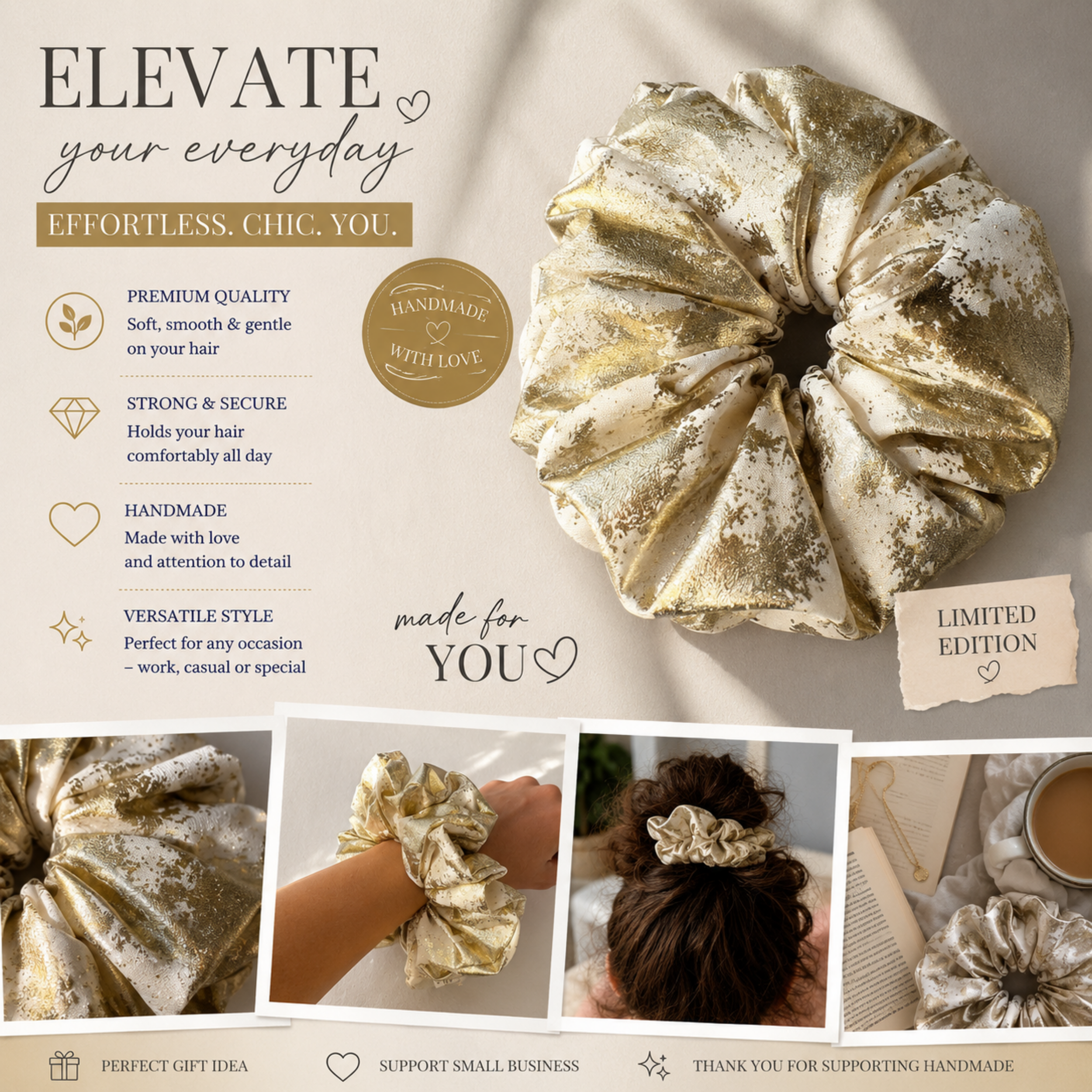 Champagne Gold Satin Scrunchie