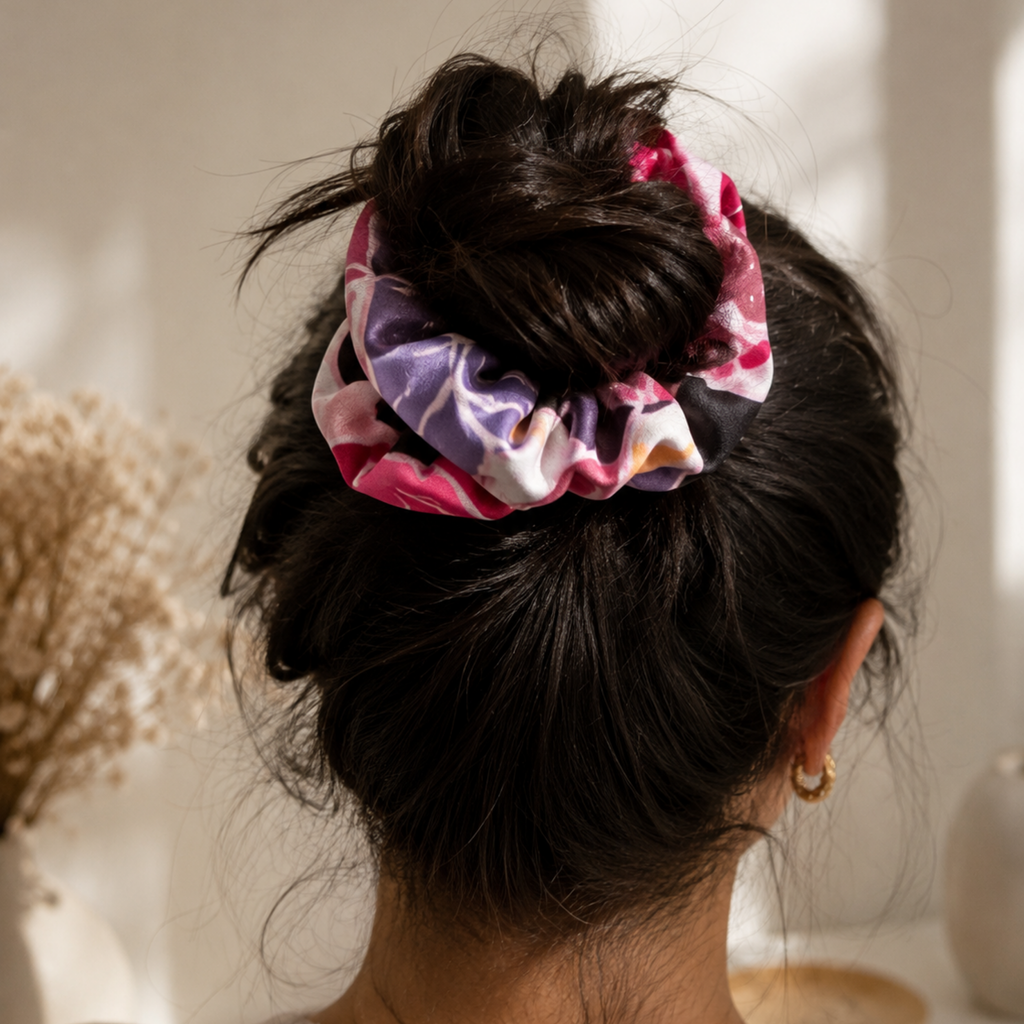 Wild Bloom Scrunchie – Large Handmade Floral Scrunchie