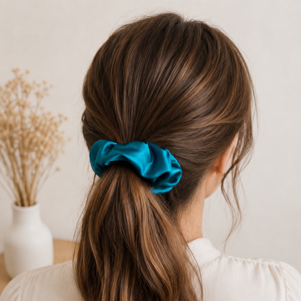 Blue Lagoon Satin Scrunchie
