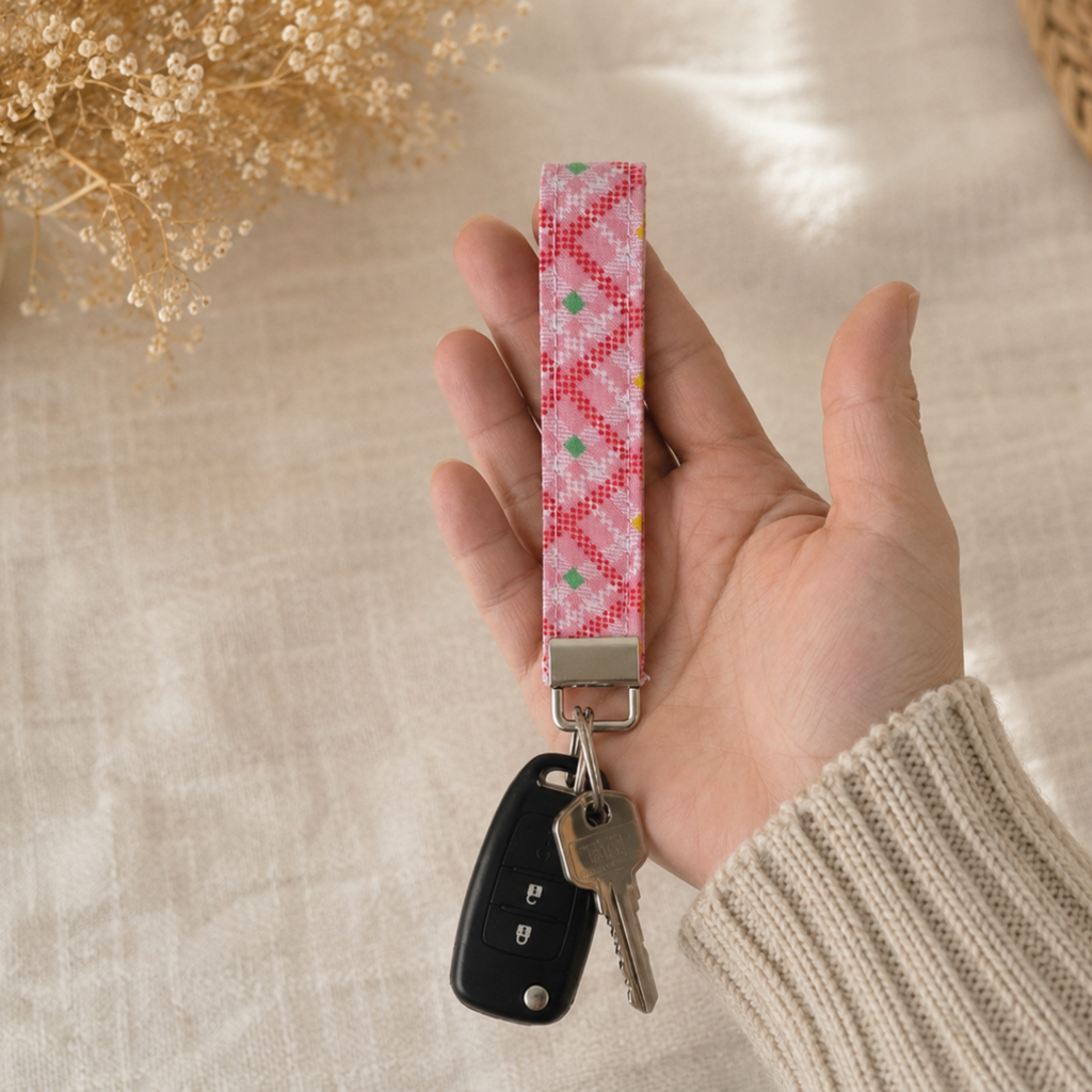 Gingham Bloom Wristlet Keychain