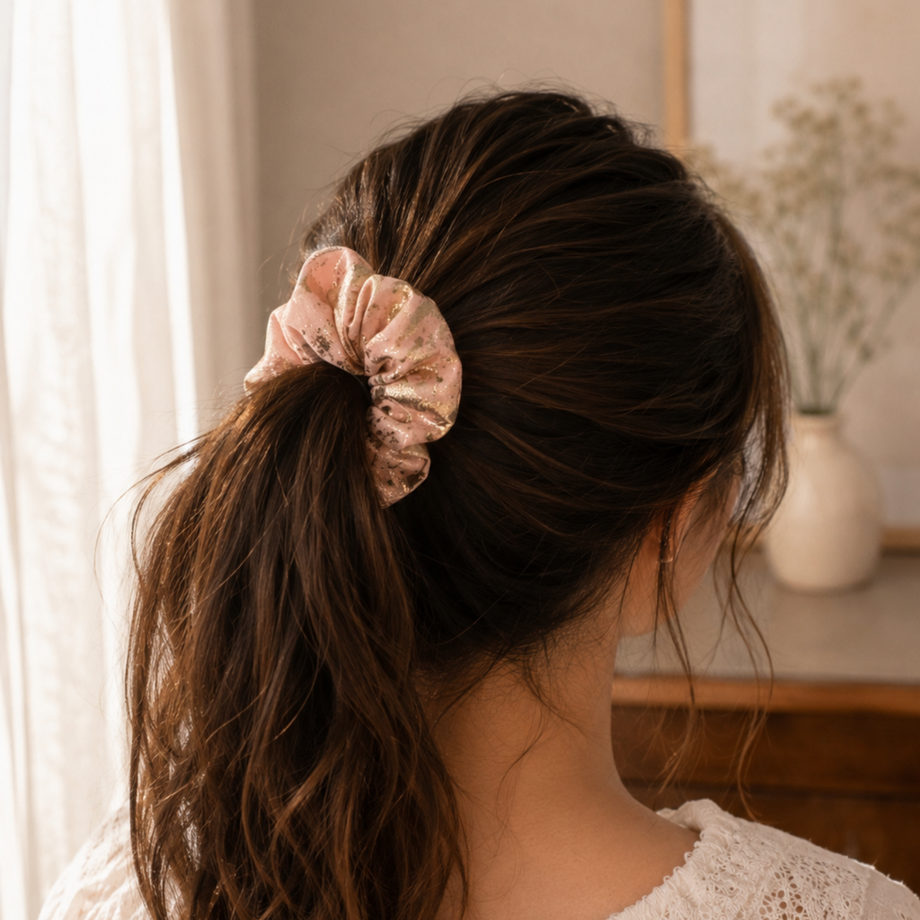 Gilded Blush Satin Scrunchie