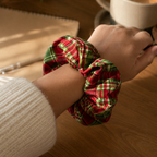Christmas Tartan Scrunchie – Handmade Red & Green Plaid Hair Accessory