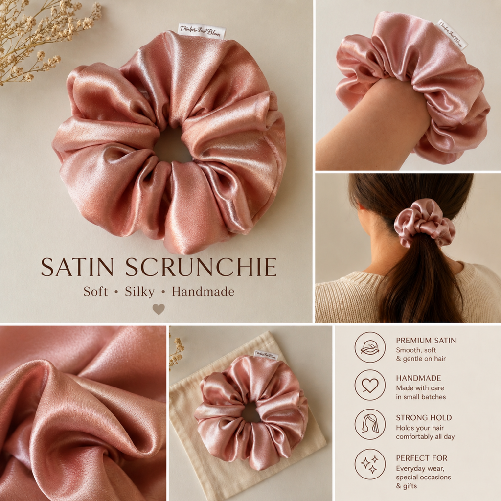 Pink Blush Satin Scrunchie