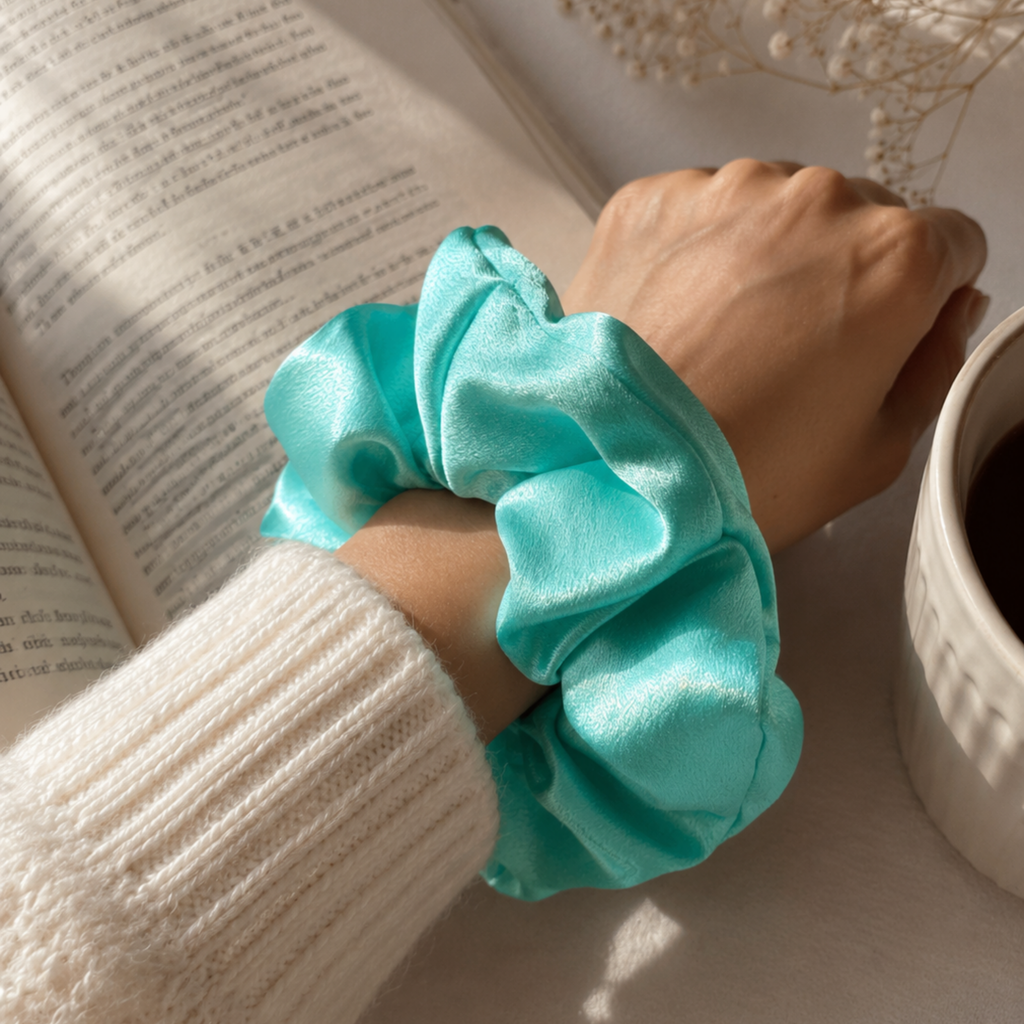 Frosted Blooms Scrunchie – Large Handmade Satin Scrunchie