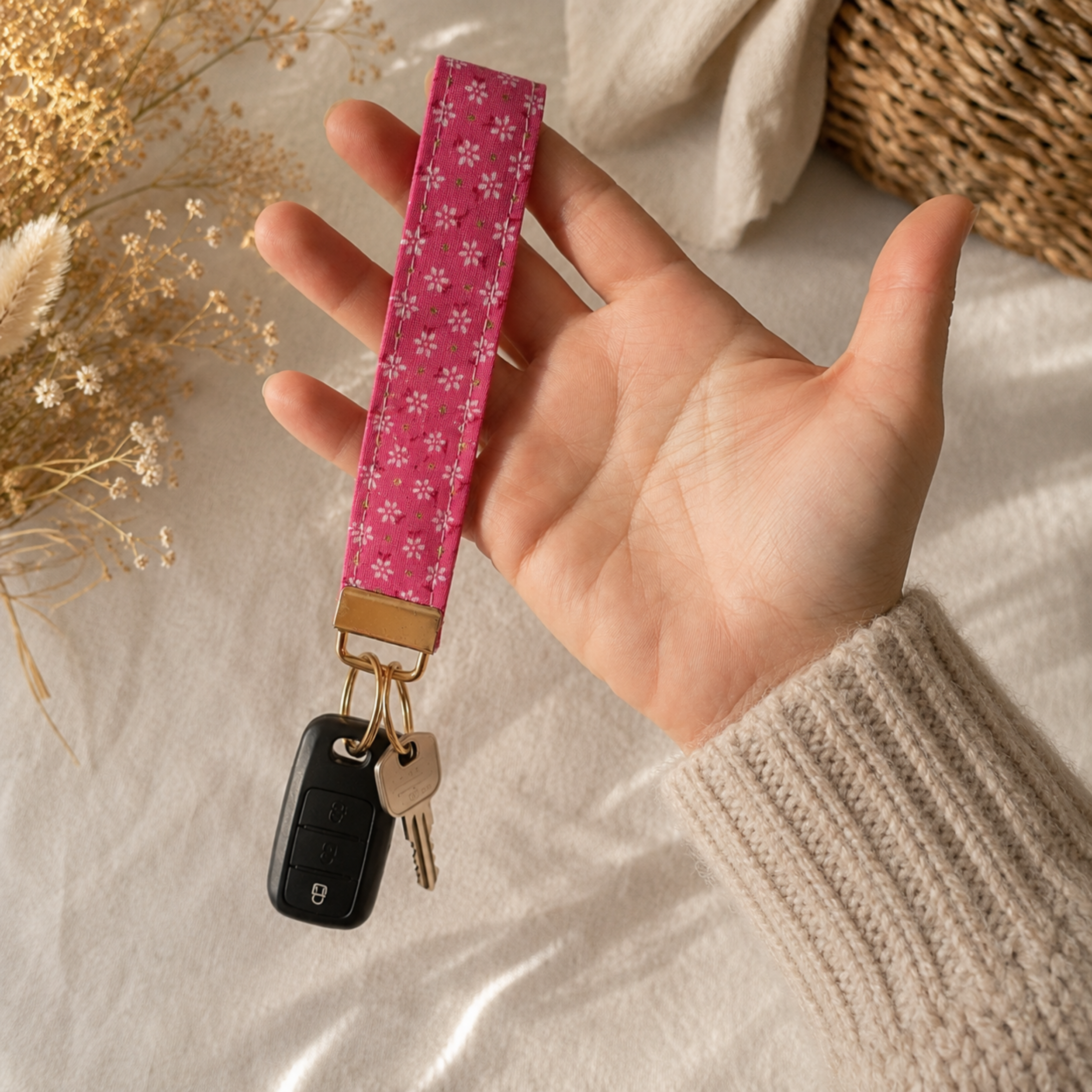 Pink Gold Flake Wristlet Keychain