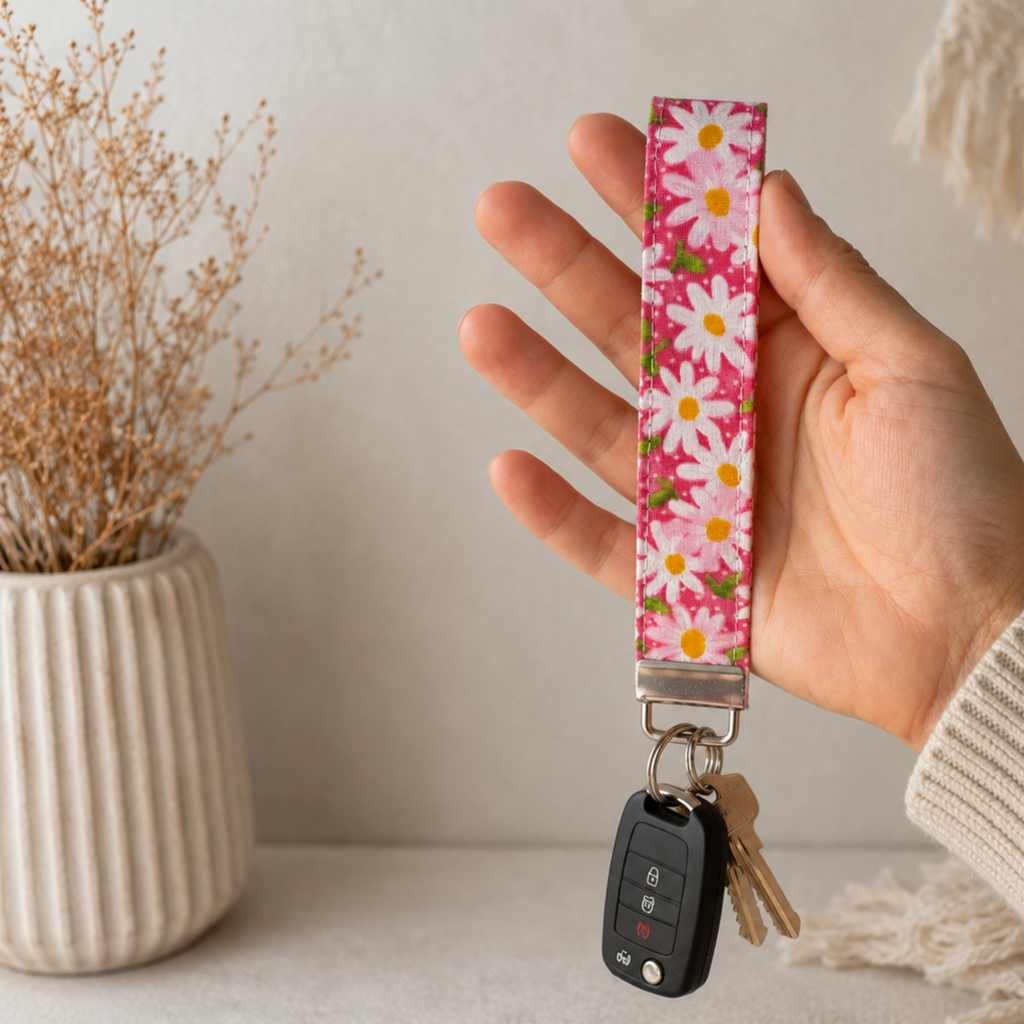 Daisy Pop – Handmade Fabric Wristlet Keychain