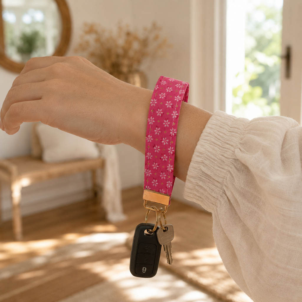 Pink Gold Flake Wristlet Keychain