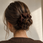 Truffle Twist Scrunchie – Handmade Chocolate Brown Satin Hair Scrunchie | Oversized Soft Scrunchie | Elegant Hair Tie | Gift for Her