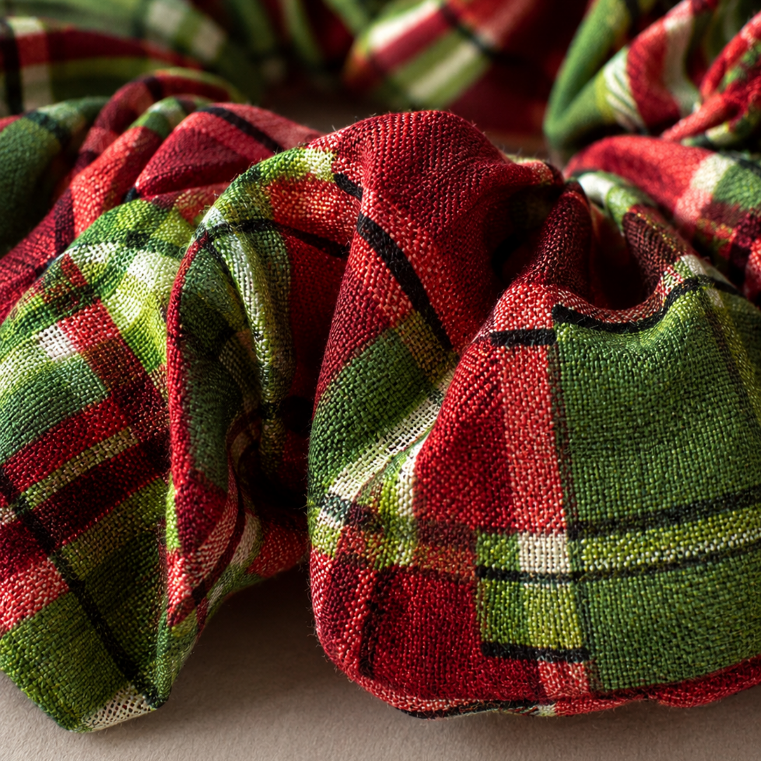 Christmas Tartan Scrunchie – Handmade Red & Green Plaid Hair Accessory