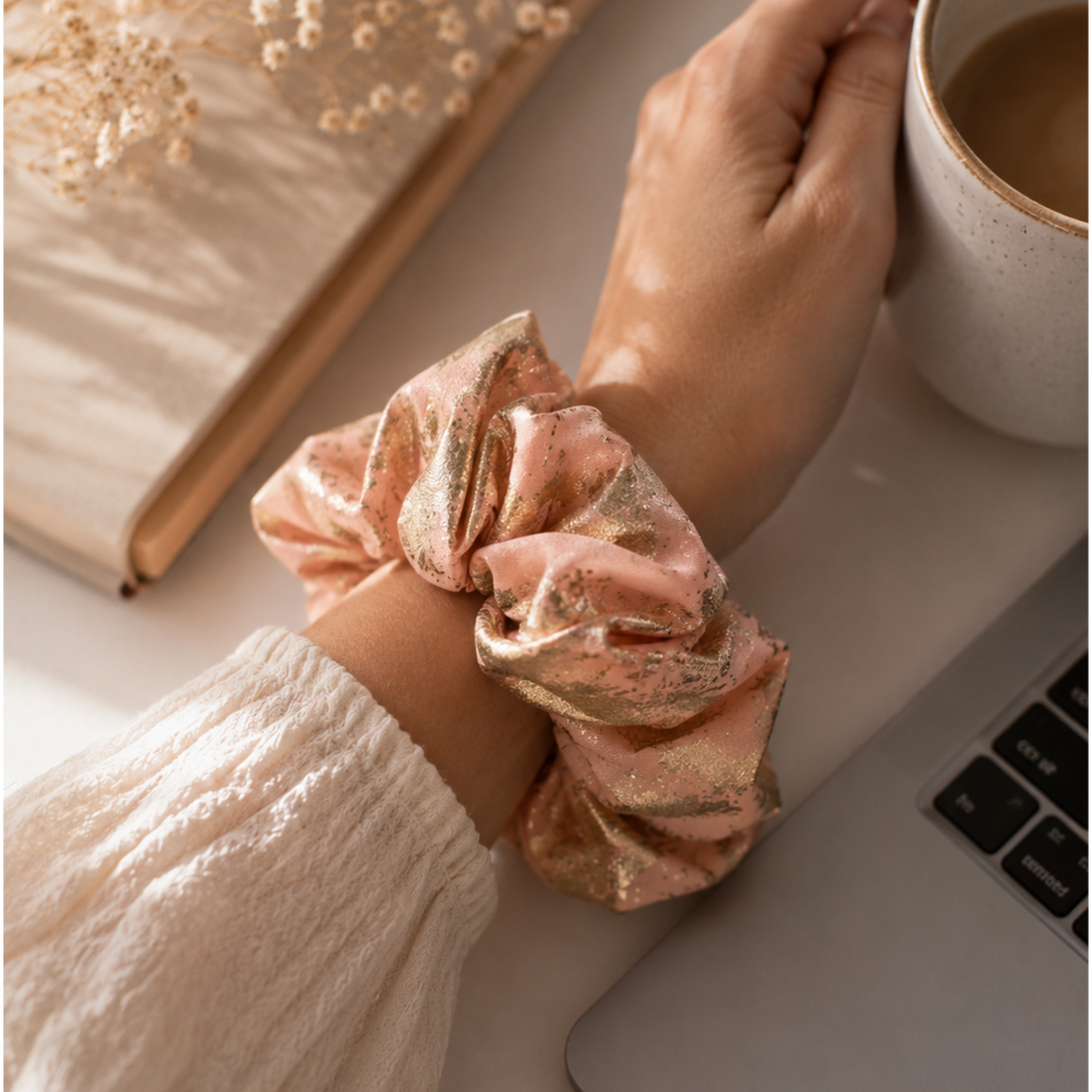 Gilded Blush Satin Scrunchie