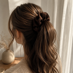 Truffle Twist Scrunchie – Handmade Chocolate Brown Satin Hair Scrunchie | Oversized Soft Scrunchie | Elegant Hair Tie | Gift for Her