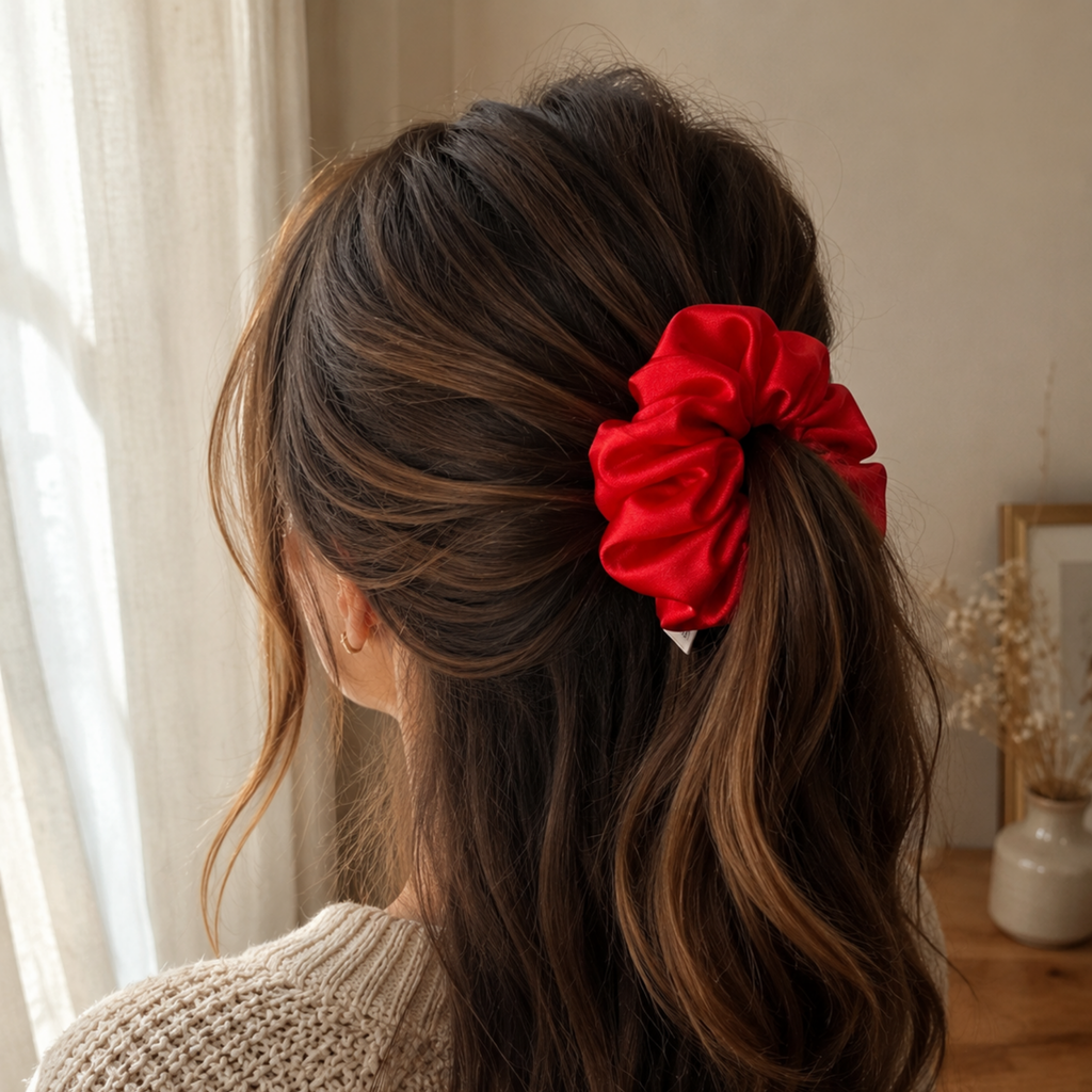 Crimson Kiss Satin Scrunchie