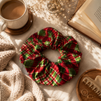 Christmas Tartan Scrunchie – Handmade Red & Green Plaid Hair Accessory