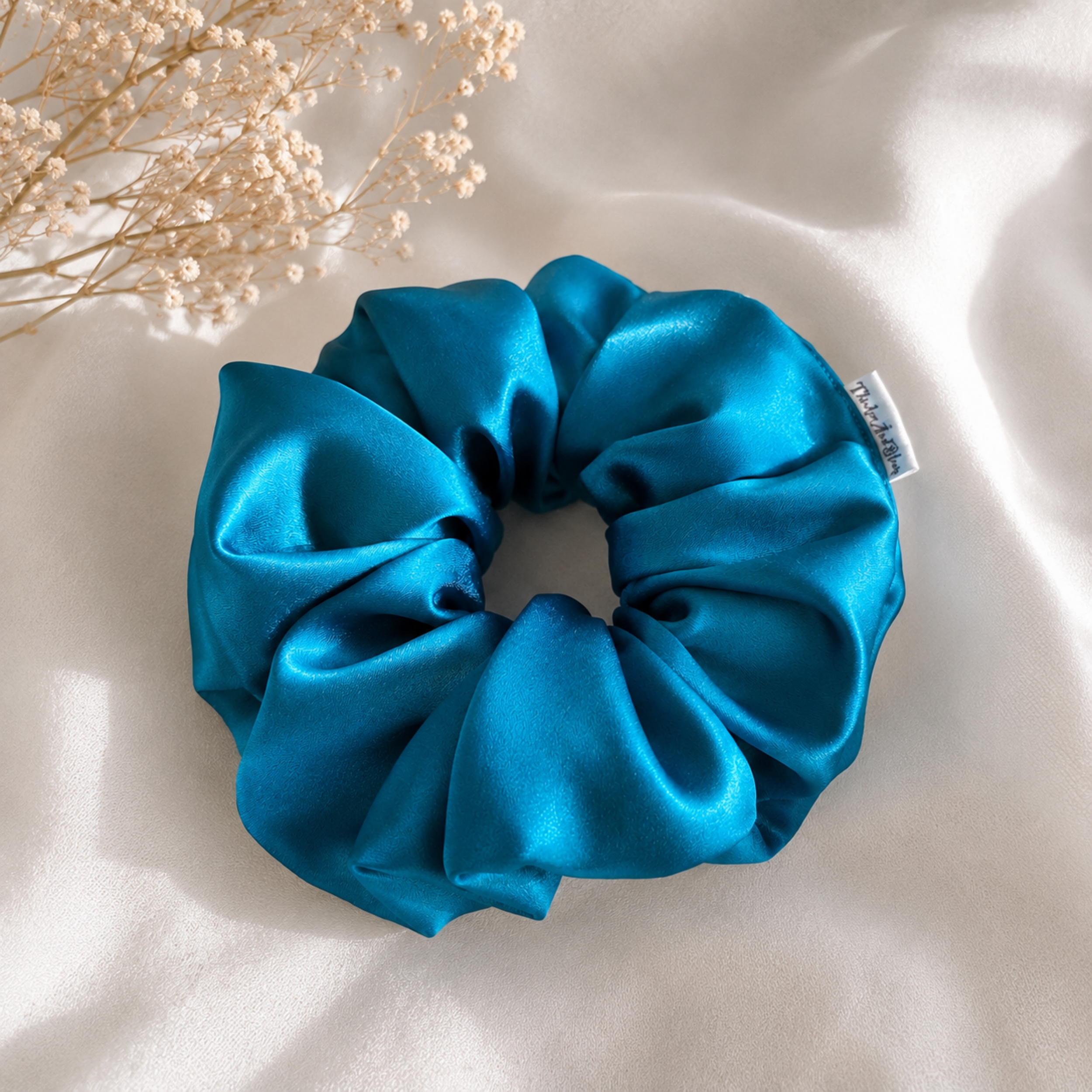 Blue Lagoon Satin Scrunchie – Handmade Satin Hair Scrunchie | Luxury Blue Hair Tie | Soft Scrunchie for Thick & Fine Hair | Everyday Gift for Her