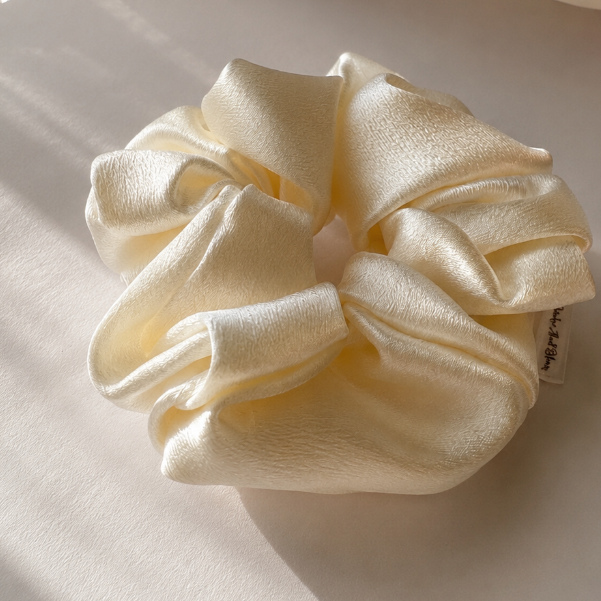 Buttercream Bloom Scrunchie – Handmade Satin Hair Scrunchie