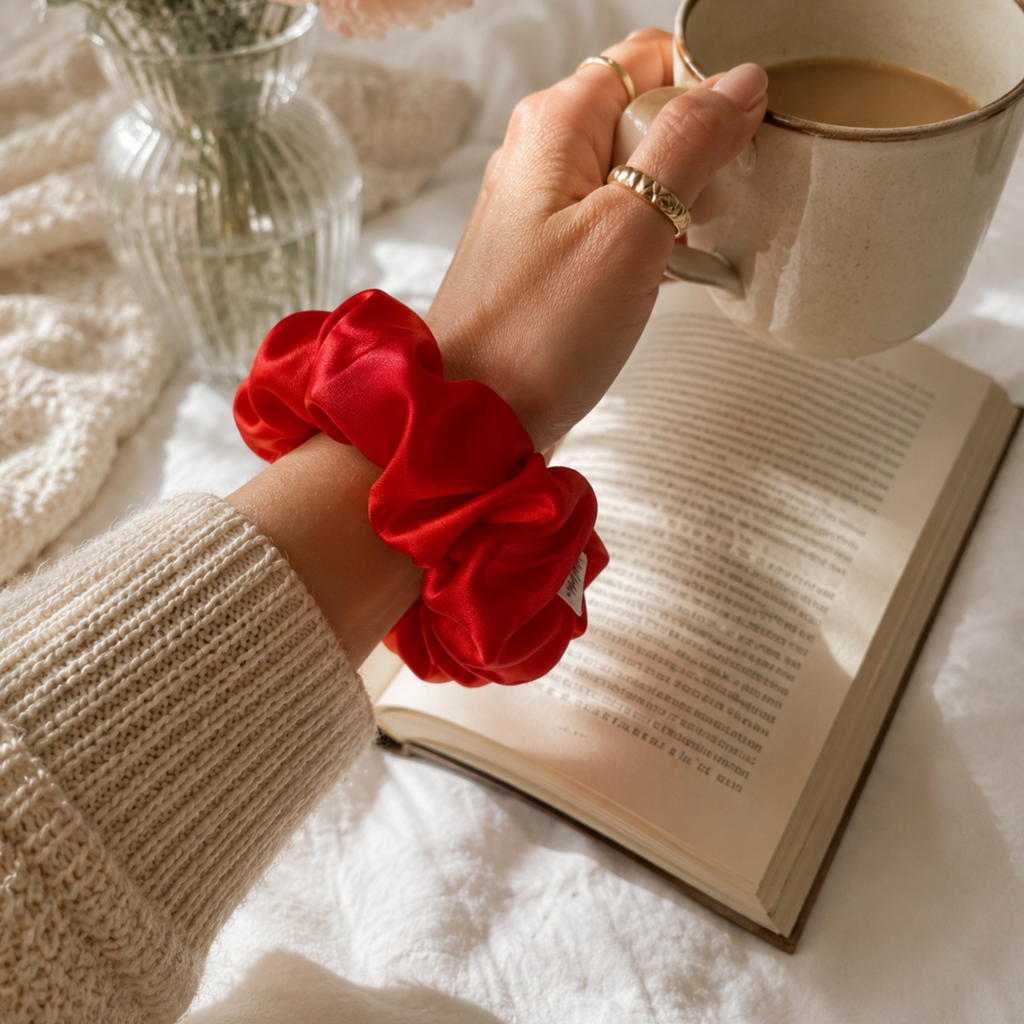 Crimson Kiss Satin Scrunchie