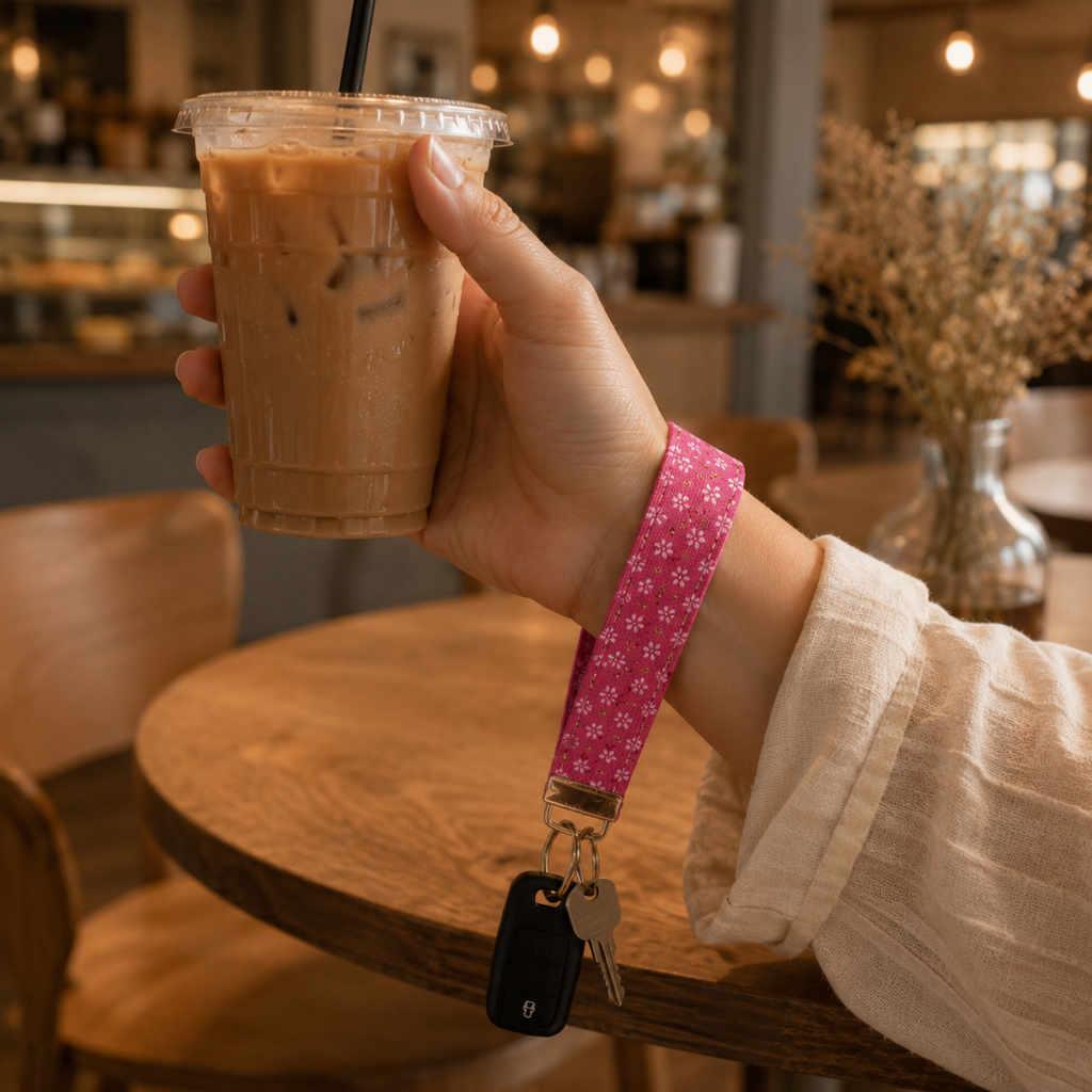 Pink Gold Flake Wristlet Keychain