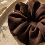 Truffle Twist Scrunchie – Handmade Chocolate Brown Satin Hair Scrunchie | Oversized Soft Scrunchie | Elegant Hair Tie | Gift for Her