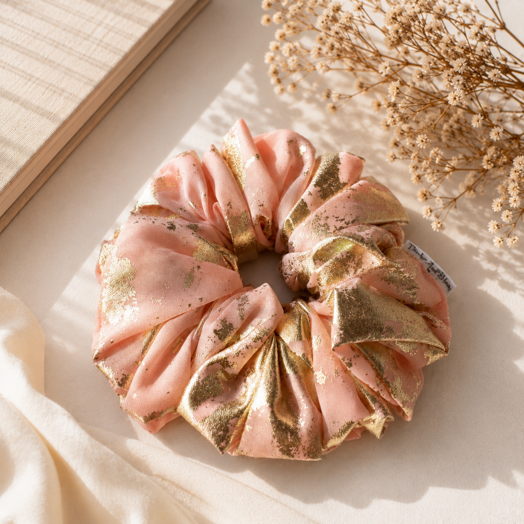Gilded Blush Satin Scrunchie