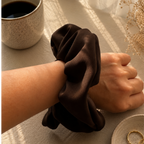 Truffle Twist Scrunchie – Handmade Chocolate Brown Satin Hair Scrunchie | Oversized Soft Scrunchie | Elegant Hair Tie | Gift for Her