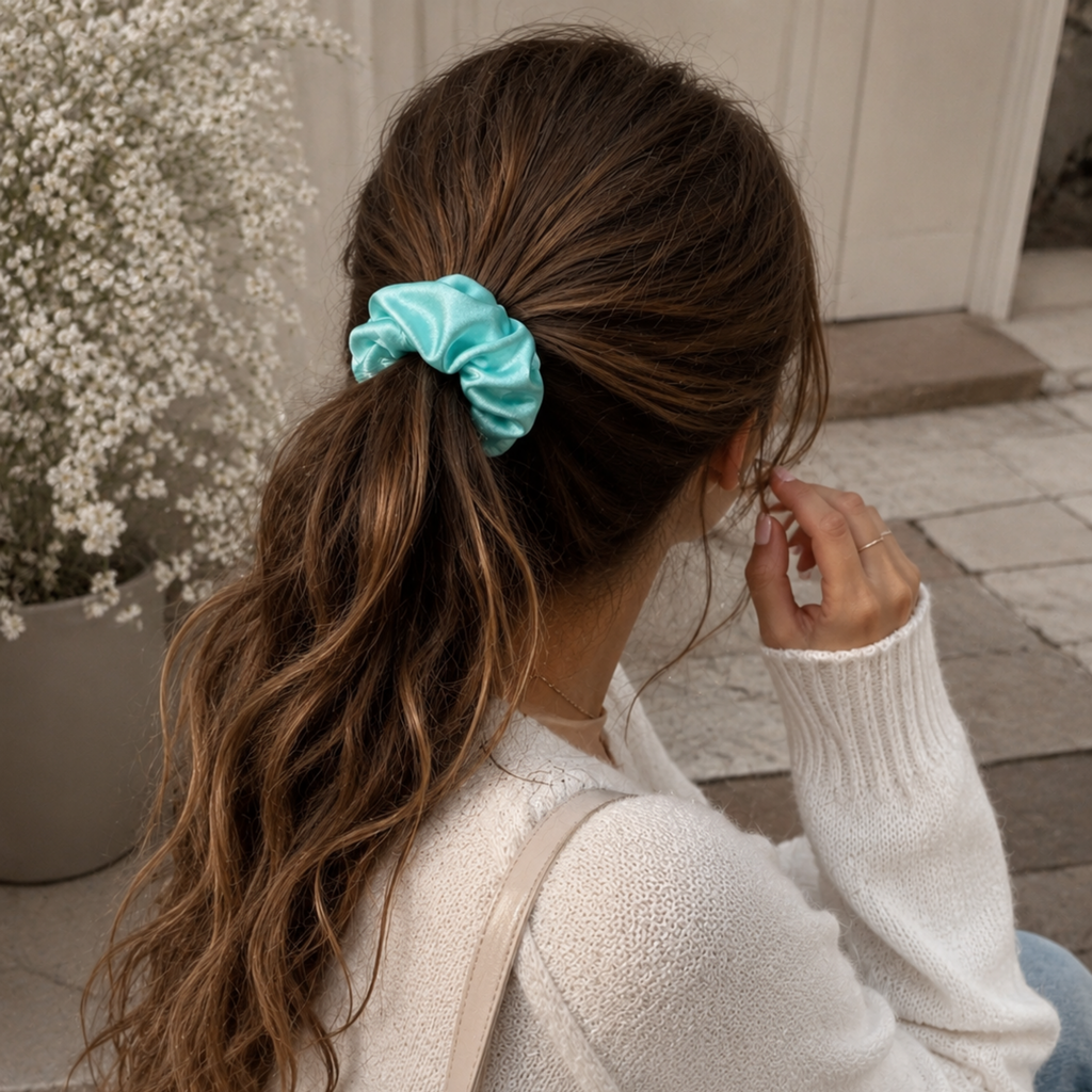 Frosted Blooms Scrunchie – Large Handmade Satin Scrunchie