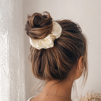 Buttercream Bloom Scrunchie – Handmade Satin Hair Scrunchie