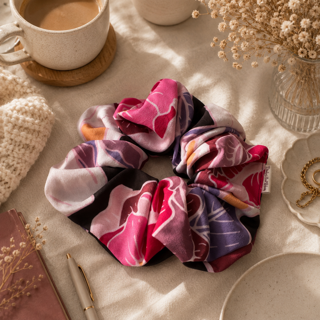 Wild Bloom Scrunchie – Large Handmade Floral Scrunchie