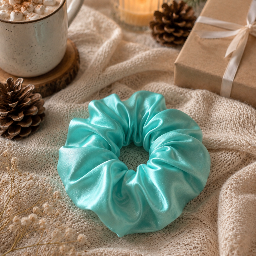 Frosted Blooms Scrunchie – Large Handmade Satin Scrunchie