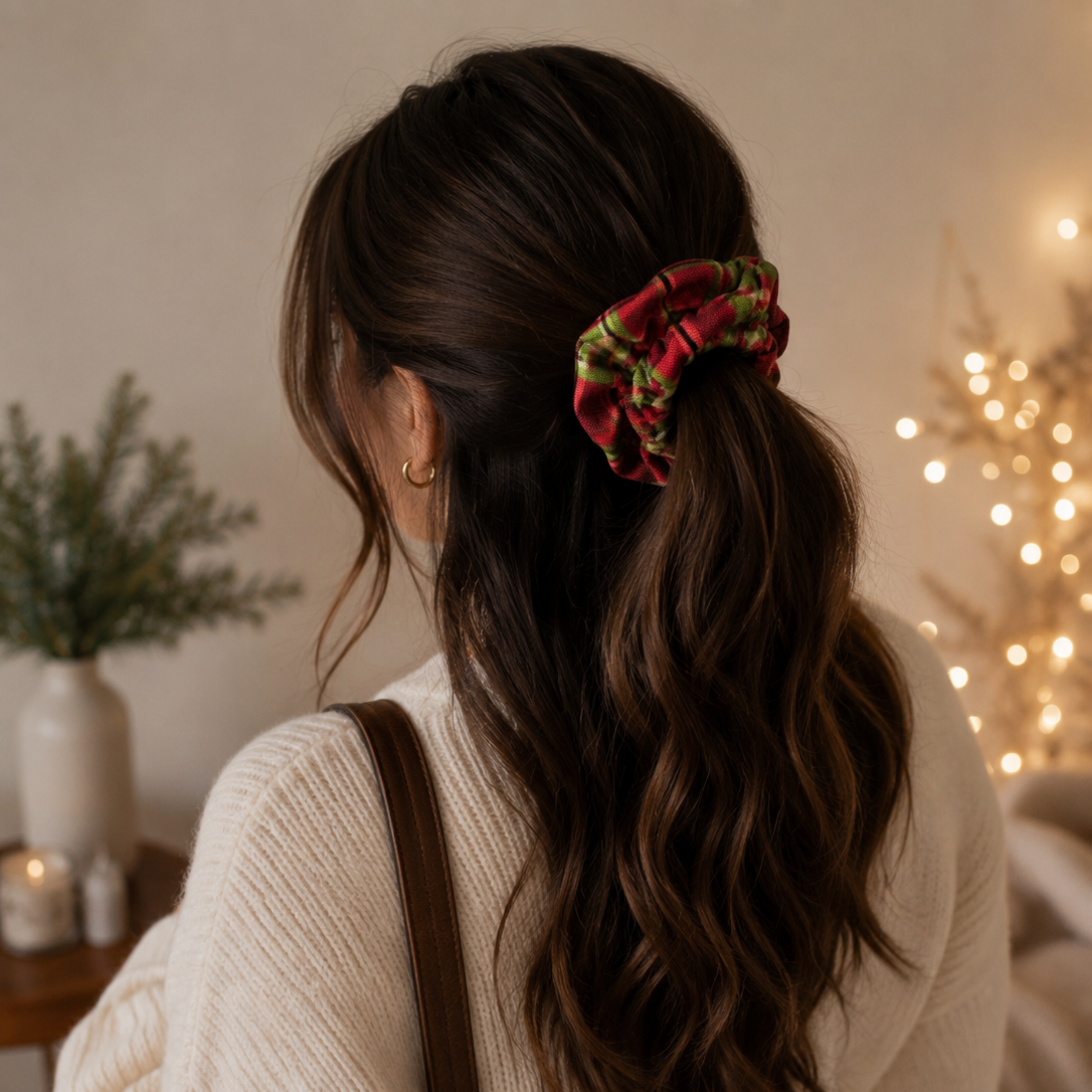 Christmas Tartan Scrunchie – Handmade Red & Green Plaid Hair Accessory