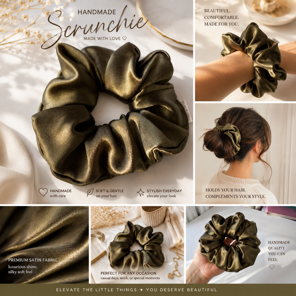 Olive Luxe Large Satin Scrunchie - Handmade