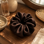 Truffle Twist Scrunchie – Handmade Chocolate Brown Satin Hair Scrunchie | Oversized Soft Scrunchie | Elegant Hair Tie | Gift for Her