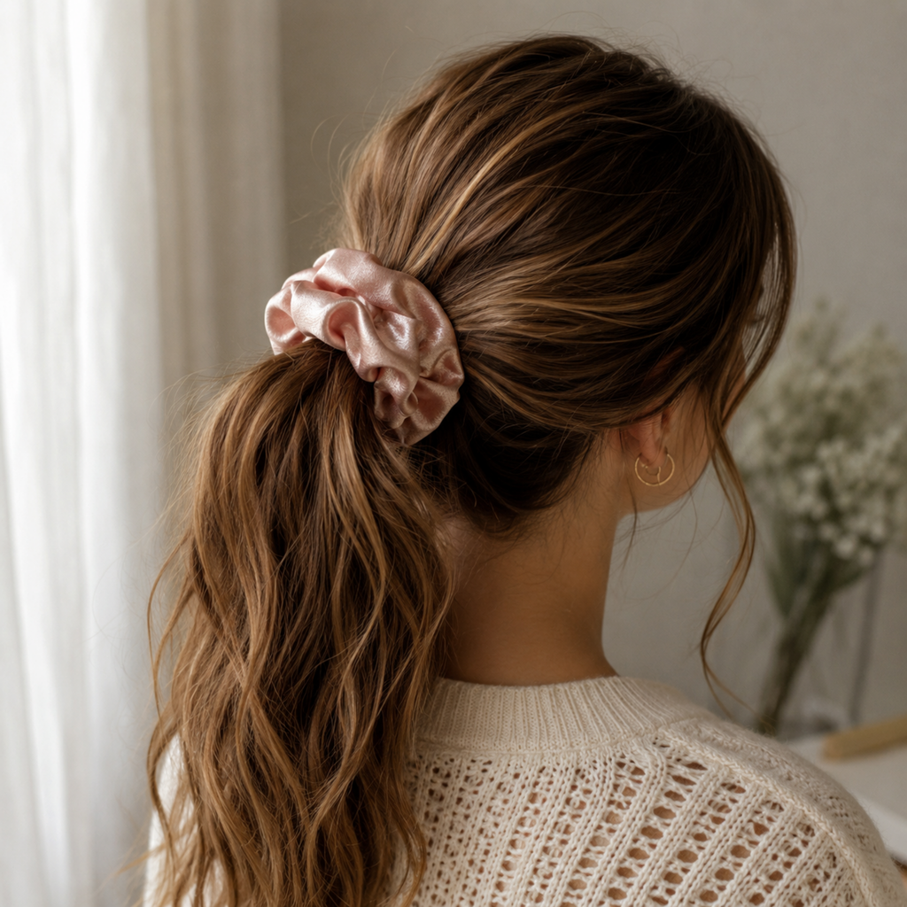 Pink Blush Satin Scrunchie