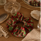 Christmas Tartan Scrunchie – Handmade Red & Green Plaid Hair Accessory