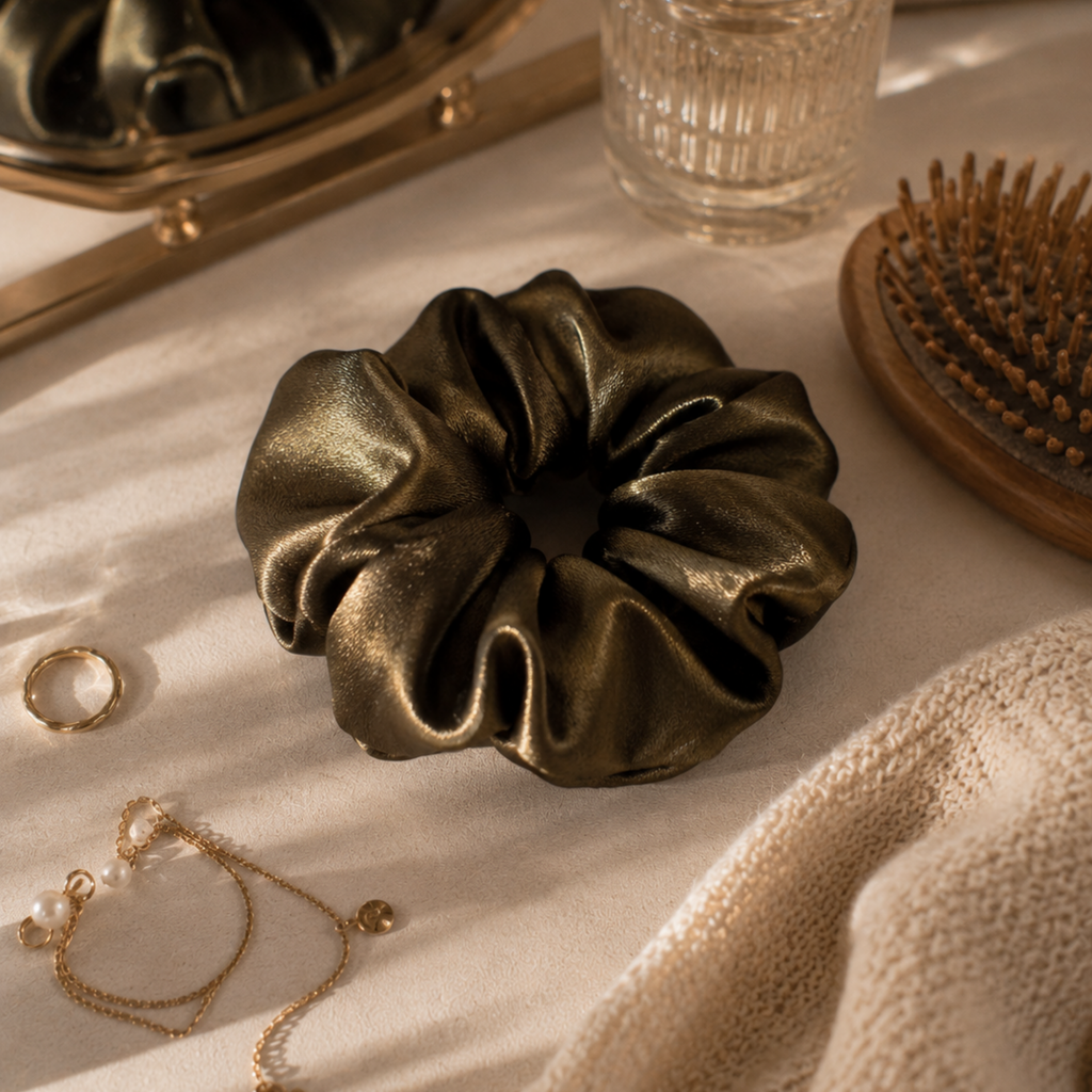 Olive Luxe Large Satin Scrunchie - Handmade
