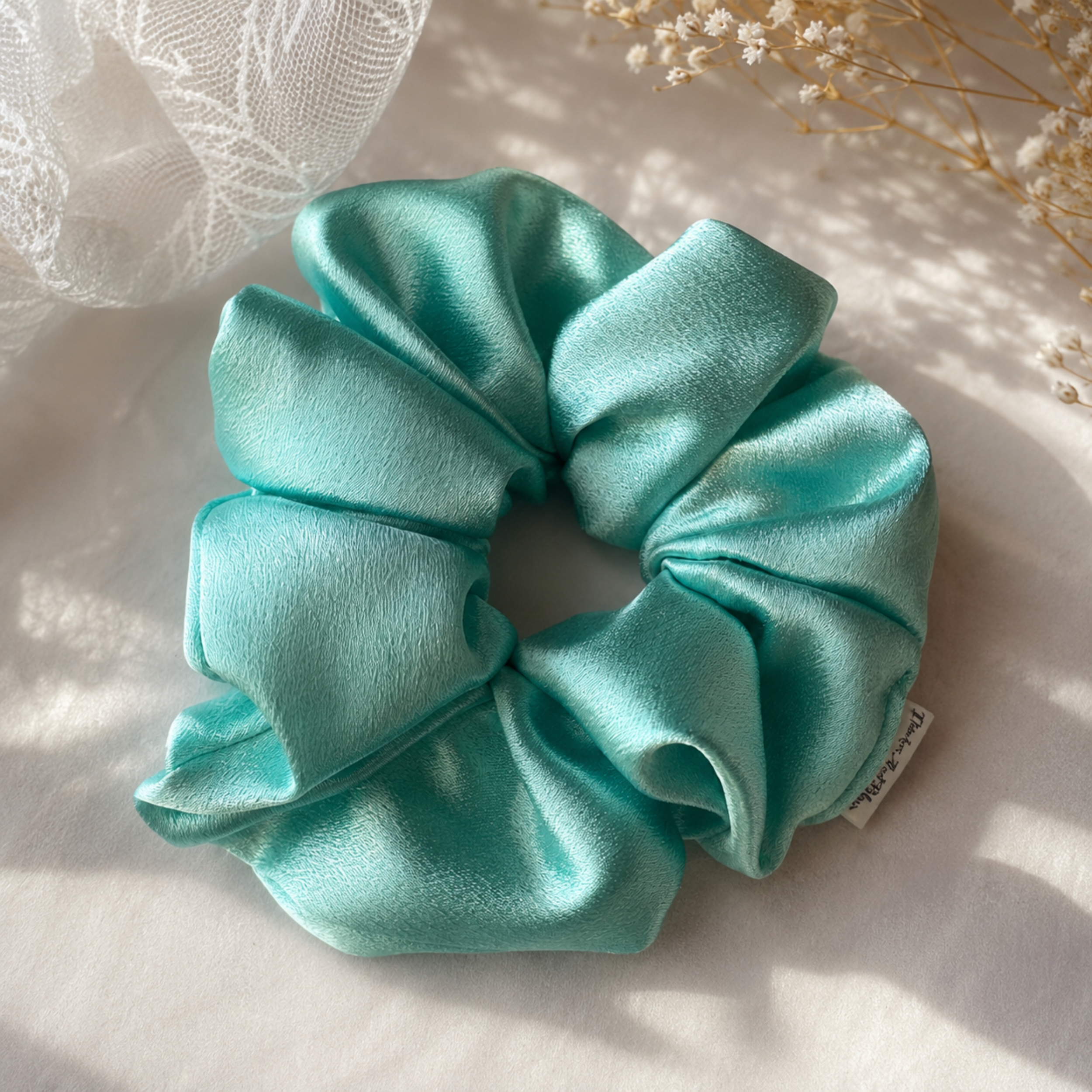 Frosted Blooms Scrunchie – Large Handmade Satin Scrunchie
